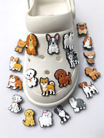 20pcs/Set New Cute Dog Series DIY Fashion Sandal Accessories, Detachable Hole Sandal Decor, Beach Bag Accessories, Suitable For Puff Sandals, Can Be Used As Birthday Party Gifts
