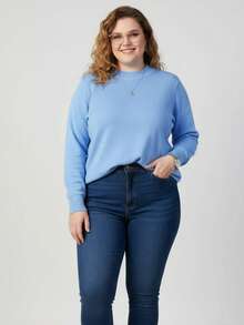 Vivi Women's Plus Size Wool Sweater For Cold Weather, Basic Knit, Long Sleeve - Baby Blue - View 4