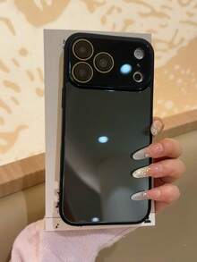 Ốp lưng điện thoại chống rơi phong cách Hàn Quốc cho iPhone 17 Pro Max, 17 New, 16 PM, 16 Pro, 17 Pro, kèm kính bảo vệ ống kính màu trơn dạng gương - màu đen - Xem 2