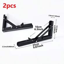 2 pezzi Staffe pieghevoli in acciaio inossidabile resistenti, nere - Supporti a parete per mensole galleggianti, tavoli, sedie e panche fai-da-te - Staffe in metallo salvaspazio, design minimalista, mensole non incluse - Modello pieghevole nero - Visualizzare 8