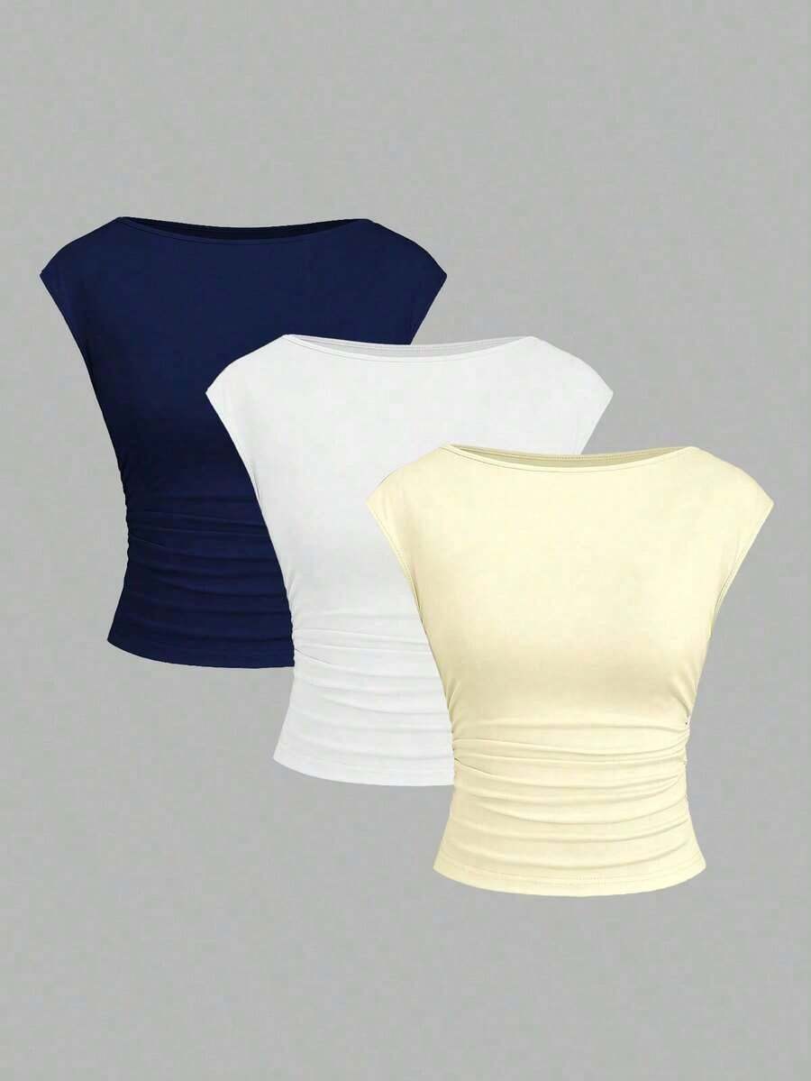 Set de 3 piezas Camiseta/Camiseta de manga corta ajustada, transpirable y que absorbe la humedad con espalda descubierta para mujeres - Multicolor 12 - Ver 1
