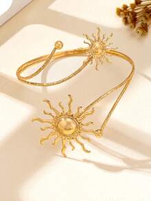 1pc Women's Minimalist Geometric Line Open Bangle Bracelet, Gold Color For Daily Wear - Gold - View 3