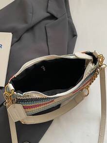 New Fashionable & Elegant Multi-Color Striped Pattern Underarm Bag With Metal Chain Handle, Women's Shoulder Bag - Multicolor - View 9