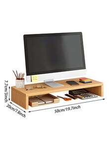 1pc Wooden Monitor Riser Stand, Computer Display Holder Desk Organizer - Multicolor - View 10