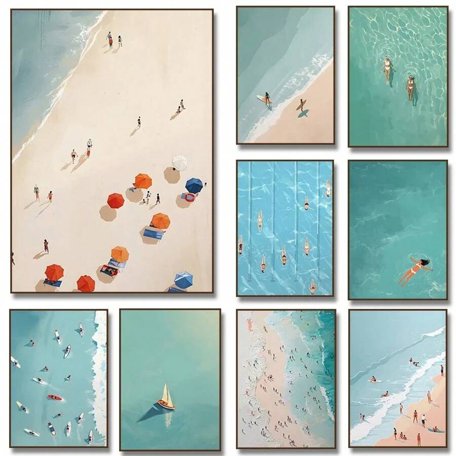 Póster Artístico impreso para pared de barco, playa, océano, en la piscina, verano nórdico, pintura en lienzo, imagen para sala de estar y decoración del hogar 3OMR - WO2196-1 - Ver 1