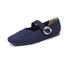 Giày búp bê Mary Jane dệt kim màu xanh navy mới 2026, giày ballet nữ mũi vuông bằng vải dệt kim thoải mái, đế mềm đa năng cho đi làm và mặc thường ngày - Màu xanh lam - Xem 19