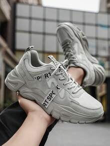 男款時尚灰色拼接低筒戶外運動休閒運動鞋,個性化字母編織帶裝飾網面透氣登山日常穿著鞋 - 淺灰色 - 查看 7