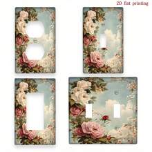 1pc [2D Printed] Vintage Rose Floral Art Light Switch And Outlet Cover Plate, Suitable For Home Office Decor, Easy Installation, No Battery Or Wiring Required - A - View 1