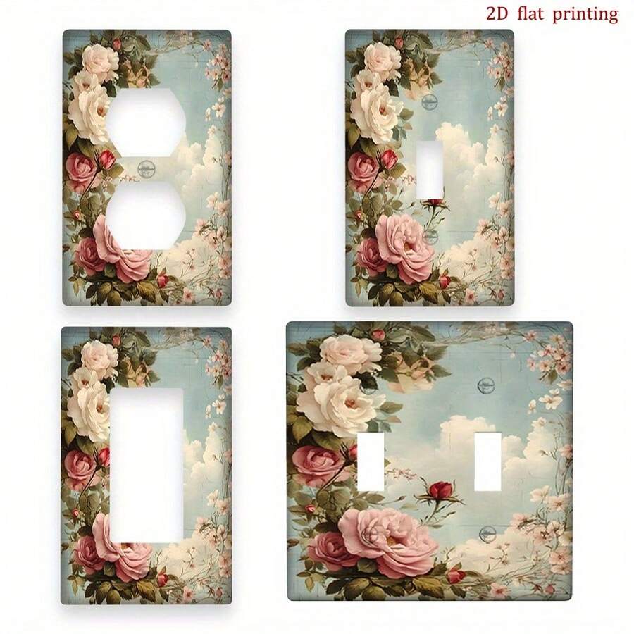 1pc [2D Printed] Vintage Rose Floral Art Light Switch And Outlet Cover Plate, Suitable For Home Office Decor, Easy Installation, No Battery Or Wiring Required - A - View 1