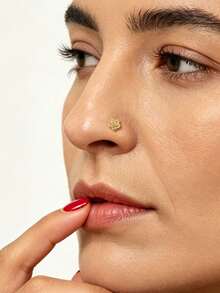 1pc 18K Gold Plated Stainless Steel L-Shaped Rose Flower Nose Ring, Suitable For Summer Cute Nose/Ear Piercing Jewelry, Available In Butterfly, Rose, Zirconia, Flower Designs, Y2K And Gothic Style Body Piercing Accessories For Nose Stud, Lip Ring, Ear Stud, Cartilage Hoop Etc. - Yellow Gold - View 1