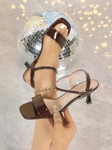 7cm Brown High Heel Sandals, Pointed Toe Slingback Party Wedding Formal Shoes For Women - Brown - View 1