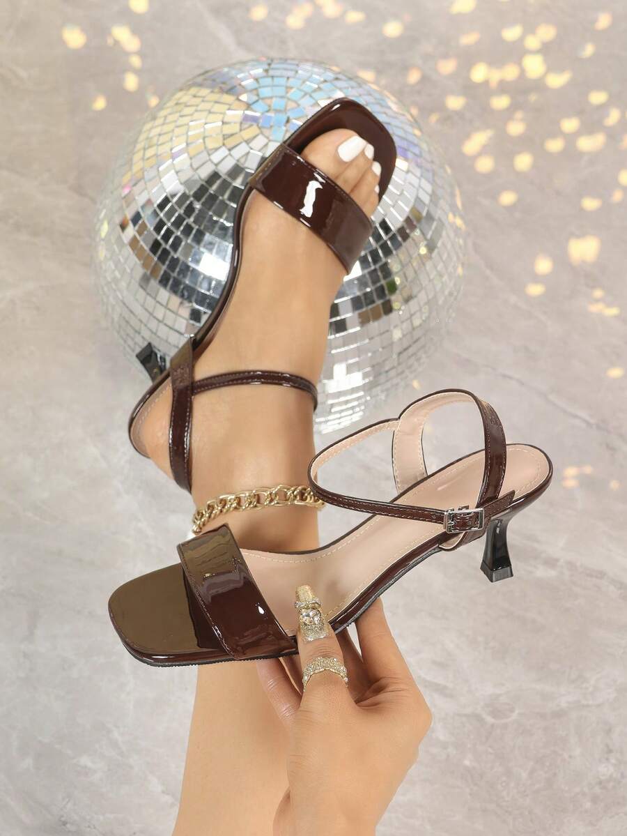 7cm Brown High Heel Sandals, Pointed Toe Slingback Party Wedding Formal Shoes For Women - Brown - View 1