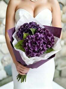 6 pièces Bouquet d'hortensias artificiels de grande taille de 20 cm, violet, fleurs de haute qualité et réalistes, diamètre de 63,5 cm, convient pour les paniers de mariage DIY, les bouquets de mariée, les fêtes d'anniversaire, la décoration extérieure de la maison, les vacances, également pour la maison, le restaurant, la chambre à coucher, les vacances, les événements du Ramadan, le jardin extérieur, la décoration de printemps, la décoration de bureau - Prune - Voir 2