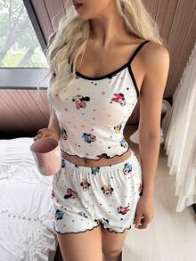 Disney Mickey & Minnie Print Camisole And Shorts Pajama Set - Multicolor - View 2