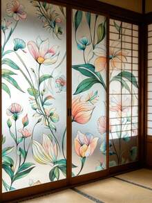 1 Roll Of Vibrant Botanical Pattern Glass Decal, Removable Decorative Privacy Window Film - Green Crescent - View 8
