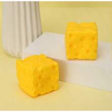Yellow Squishy Cheese Block, Moldable Slow Rebound Squeeze Fidget Toy, Soft Elastic Tactile Sensory Decompression Gadget, Realistic Fake Food Shaped Hand Kneading Stress Relief Ornament, Portable Relaxation Desk Decor For Home, Office & Classroom - 方塊+三角 - 查看 3