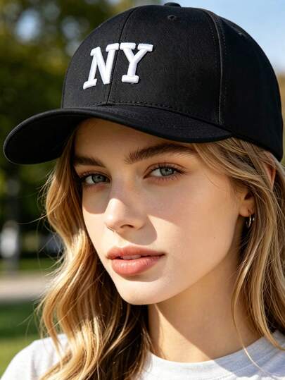 1 Mũ lưỡi trai đen kiểu NY dành cho cả nam và nữ, thiết kế cổ điển, màu trơn thời trang, phù hợp cho trang phục thường ngày, phụ kiện cần thiết cho mùa hè, kỳ nghỉ, đi biển.