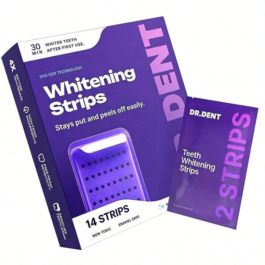 DRDENT Purple Teeth Whitening Strips - 7/21 Whitening Sessions For Enamel - Non Sensitive Teeth Whitening - Peroxide-Free - Stripe - View 1
