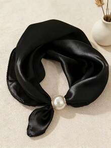 1pc New Solid Color Satin-Like Minimalist Pearl Magnetic Clasp Neck Scarf, Holiday - Multicolor - View 8