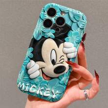 Disney Mickey Mouse Phone Case, Official Mickey Character Design, Winking Mickey In Soft Plush Texture Surrounded By Turquoise Tropical Flowers Protective Cover. Compatible With IPhone 17, 16, 15, 14, 13, 12, 11 Pro Series, Featuring The Iconic Mouse Peeking Playfully From Vibrant Blooms, Perfect For Mickey Fans And Disney Lovers Who Love A Summery, Whimsical Look, Ideal For Birthdays, Holidays, Anniversaries, Graduation Gifts, Or Any Special Occasion To Surprise Family, Friends, Classmates, And Loved Ones. - trắng - Xem 1