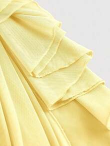 Vestido de mujer con estampado de mariposa vintage con teñido anudado, volantes fruncidos y bajo asimétrico, ideal para el Día de San Valentín, carnaval, cóctel, cena, baile de graduación, cumpleaños, verano y fiestas - Amarillo claro - Ver 4