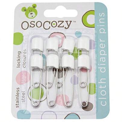 OsoCozy Diaper Pins - {White} - Sturdy Stainl Steel Diaper Pins With  Locking Closures - Use For Special Events Crafts Or Colorful Laundry Pins 8 Count Pack Of