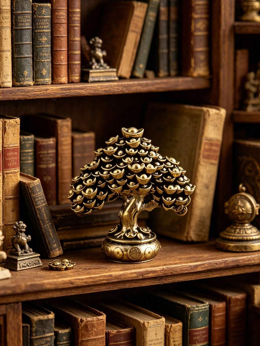 Mini Vintage Golden Money Tree, Solid Auspicious Golden Ingot Tree, Mini Golden Money Tree Decor, For Micro Landscape Photography Props, DIY Mini Home Decor, Excellent Gift For Hobbyists, Handmade Small Sculpture, Creative Collectible, Best Gift - A - View 1