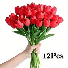 1/6/12/15 piezas de tulipanes artificiales - Múltiples colores disponibles, perfectos para la decoración de la sala de estar y la mesa del comedor. Decoración del hogar de estilo nórdico resistente al sol, ideal para celebraciones de aniversario y arreglos de fiesta. - Multicolor - Ver 11