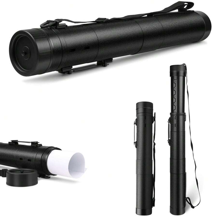 Crystals Adjustable Plastic Poster Tube Black Document Storage Carry Case For Artwork Blueprints & Drawings - 14 CM - View 1