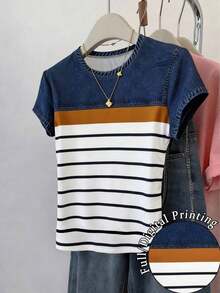 Camiseta de manga corta con estampado de dibujos de cachorros y cuello redondo informal para mujer Selamara, versátil para el verano. - Multicolor 2 - Ver 5