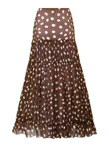 Conjunto de traje de baño de una pieza con escote halter y lunares asimétricos, talla grande falda larga para mujer - Marrón - Ver 9