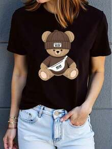 1 camiseta con estampado de oso - Suave, transpirable, cómoda, mezcla de algodón, manga corta, ropa deportiva casual de verano, fácil cuidado, secado rápido, adecuada para actividades al aire libre y uso casual, estilo casual, 100% algodón, 180g, todos los diseños están impresos. Unisexo. - Figura predeterminada 3 - Ver 9