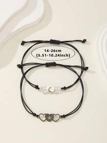 ATLVXJL 2pcs/Set Glow-In-The-Dark Couple/Friendship Starry Heart Pendant Bracelets, Black Cord, Suitable For Daily Wear And Holiday Gift - Multicolor - View 11