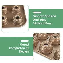 12/24 Cavity Mini Fluted Donut Cake Mold, Non-Stick Carbon Steel Cake Mold, Mini Pound Cake Mold, Suitable For Cupcakes, Donuts, Cornbread, Brownies, Jelly - Gold - View 6
