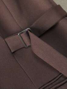 Chaqueta de traje de mujer con doble botonadura y cordones en color marrón, abrigo delgado y de longitud media para ir al trabajo, tela suave y elegante, prenda exterior casual elegante para mujeres de 25 a 45 años en primavera - Marrón - Ver 6
