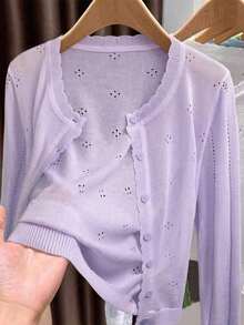 Cárdigan de punto ligero para mujer, de manga larga, informal y transpirable, para primavera/verano - Púrpura malva - Ver 1
