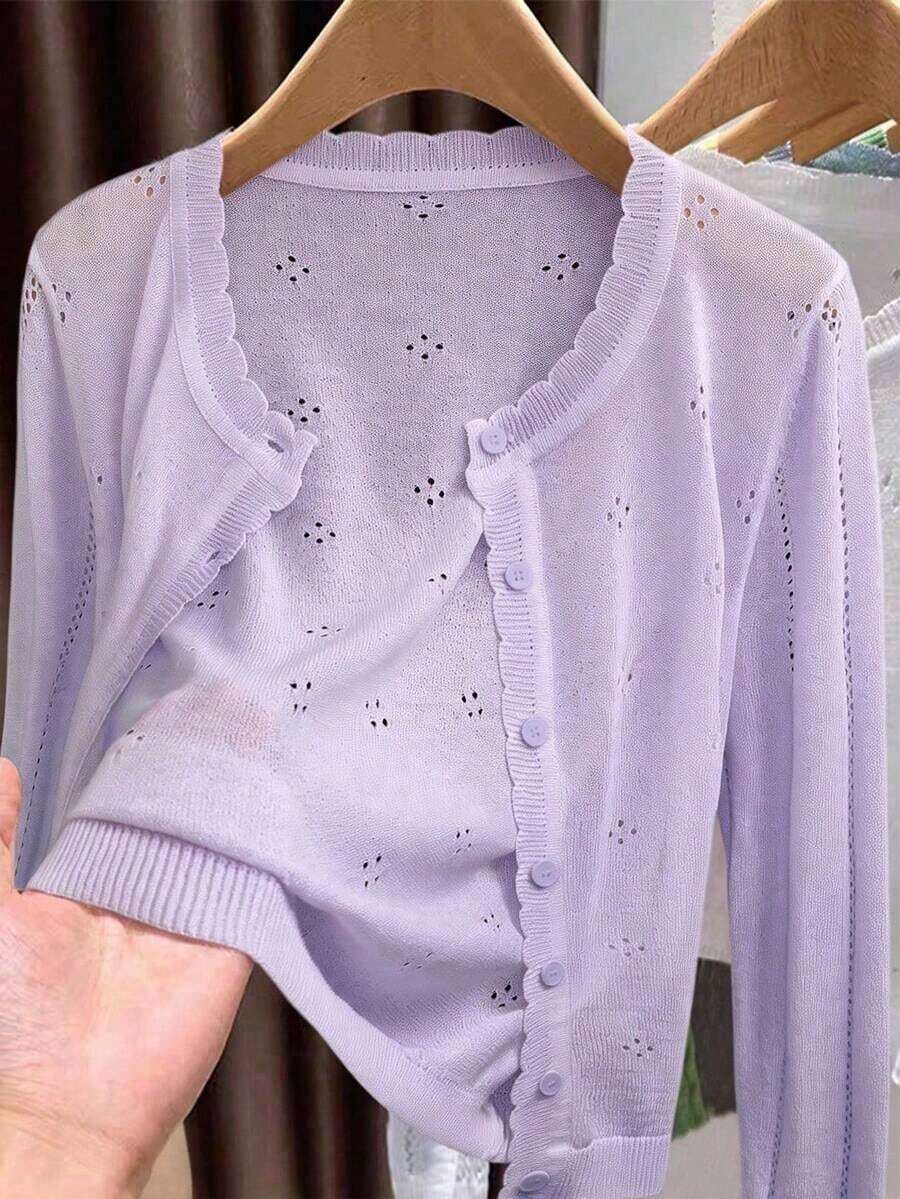 Cárdigan de punto ligero para mujer, de manga larga, informal y transpirable, para primavera/verano - Púrpura malva - Ver 1