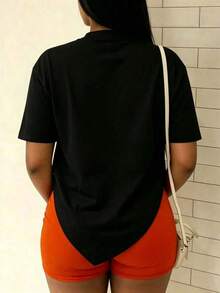 ¡Novedad! Blusa de manga corta para mujer, diseño liso, ideal para estar en casa o para uso casual. Oferta por tiempo limitado. Preciosa blusa, cómoda y de largo regular. Lavable a máquina. - Negro - Ver 2