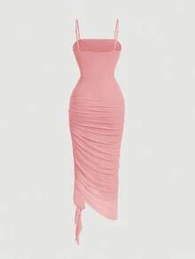 Vestido de mujer con estampado de mariposa vintage con teñido anudado, volantes fruncidos y bajo asimétrico, ideal para el Día de San Valentín, carnaval, cóctel, cena, baile de graduación, cumpleaños, verano y fiestas - Rosa - Ver 2