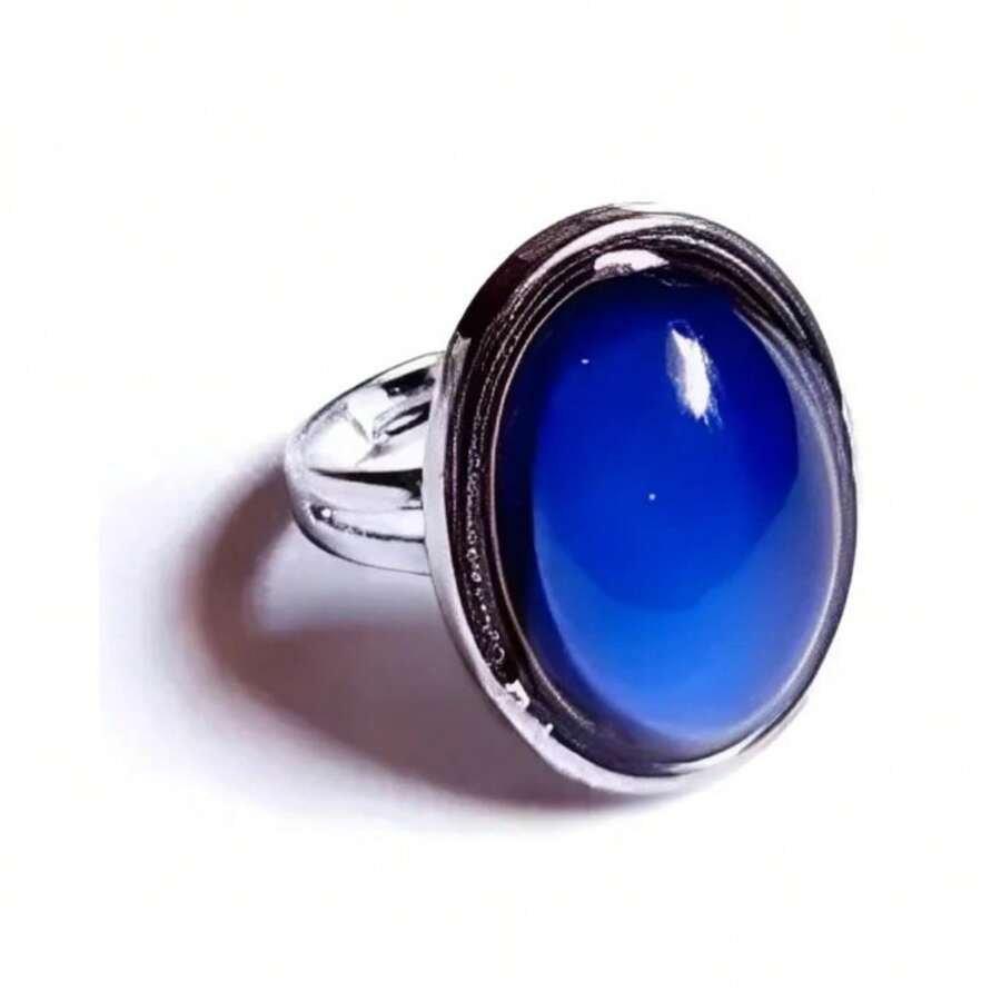 Mood Ring Emotion Body Temperature Changes Color Retro Oval Adjustable Women's - 無色 - 查看 1