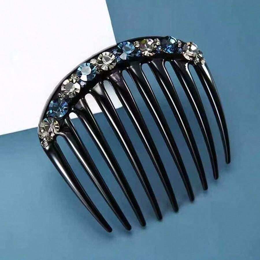 1 buah Sisir Rambut 9 Gigi Premium Bertabur Berlian Imitasi, Jepit Rambut Poni, Aksesori Rambut, Festival, Pesta - Dusty Blue - View 1