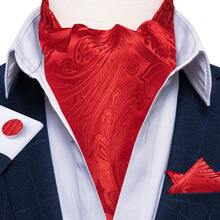 4pcs Set: Men's Elegant Red Tropical Plant Jacquard Tie, Pocket Square, Cufflinks, Gold Ring, Suitable For Wedding & Party - Red - View 4