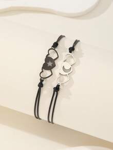 ATLVXJL 2pcs/Set Glow-In-The-Dark Couple/Friendship Starry Heart Pendant Bracelets, Black Cord, Suitable For Daily Wear And Holiday Gift - Multicolor - View 8