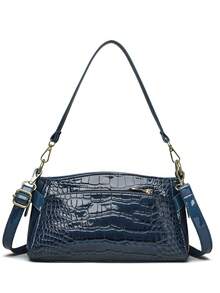 Retro Minimalist Printed Crossbody Bag With Adjustable PU Strap, Flap Closure , New Year - Azul - Ver 8