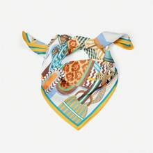 Bufanda cuadrada de marca de sillín para mujer, pañuelo de seda nuevo, diadema de lujo, Hijab, Foulard, 53cm - OP69-1 - Ver 5