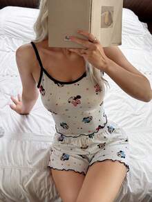 Disney Mickey & Minnie Print Camisole And Shorts Pajama Set - Multicolor - View 3