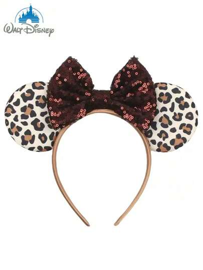  1 pieza Diadema con lazo brillante de Minnie con estampado de leopardo de Disney. Un accesorio para el cabello de dibujos animados adorable y brillante, perfecto para fiestas escolares, fiestas de disfraces, cosplay y parques temáticos: el regalo ideal para cualquier ocasión. Esta diadema con lazo de Minnie es unisex y adecuada para parejas, lo que la convierte en un maravilloso regalo del Día de San Valentín para su ser querido. (Accesorios para el cabello, diademas, lazos para el cabello, accesorios para el cabello de mujer) Diadema, Aro para el cabello