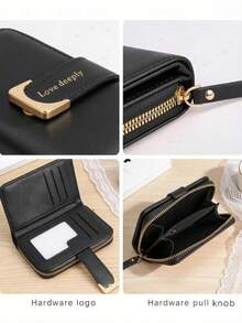 Dompet Wanita Model Baru dengan Resleting dan Jepitan, Dompet Resleting Multifungsi, Tempat Kartu Gaya Retro, Slot Kartu Multi-fungsi Kapasitas Besar, Kantong Koin Resleting, Tempat Kartu Kredit dan ID, Dompet Wanita Warna Solid Segar, Clutch Mini/Medium, Dompet Lipat Minimalis Modis Unisex yang Lucu, Serbaguna untuk Penggunaan Sehari-hari - Hitam - View 5