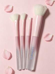 4pcs Professional High-Quality Makeup Brush Set, Including Contour Brush, Concealer Brush, Eye Shadow Brush, Fan Brush, Blush Brush, Powder Brush, Concealer Brush, Synthetic Fiber Bristles, Suitable For Liquid And Cream Cosmetics, Easy To Clean, Essential For Beginners And Daily Makeup - Pink - View 2