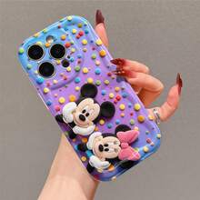 Disney Mickey & Minnie Mouse Phone Case.Mickey And Minnie In Soft Plush Texture On A Colorful Polka Dot Gradient Background Protective Cover. Compatible With IPhone 17, 16, 15, 14, 13, 12, 11 Pro Series, Featuring The Iconic Couple In A Playful Pose Surrounded By Vibrant Dots, Perfect For Disney Fans And Lovers Of Classic Characters, Ideal For Birthdays, Holidays, Anniversaries, Graduation Gifts, Or Any Special Occasion To Surprise Family, Friends, Classmates, And Loved Ones. - trắng - Xem 3